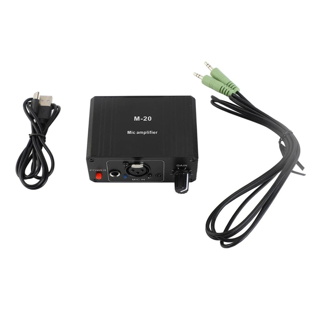 Portable Microphone Preamp High Gain 48V Phantom Power XLR Output Mic Preamplifier for Dynamic and C