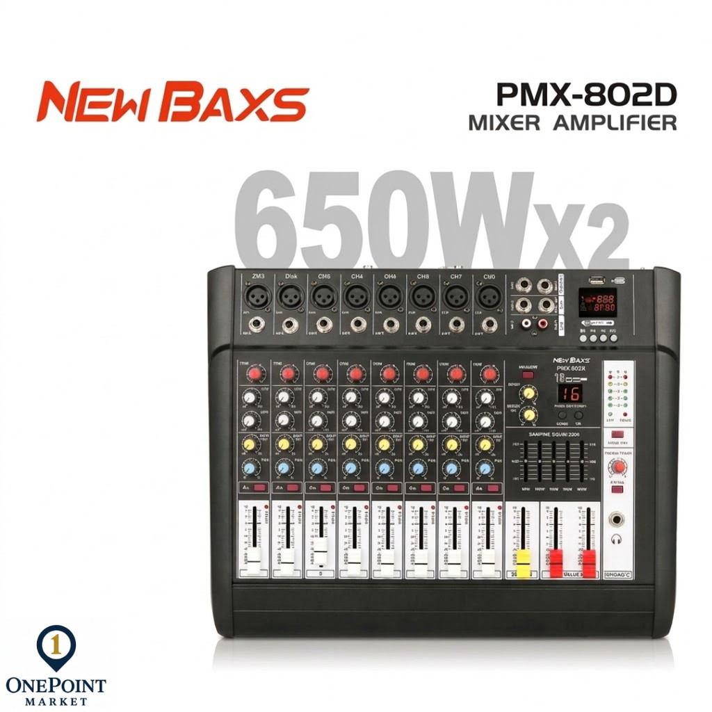 NEW BAXS PMX802D Power Mixer Audio 8 Channel 650 Watt 2 Channel Amplifier 16 DSP 2 Layer EQ Bluetoot