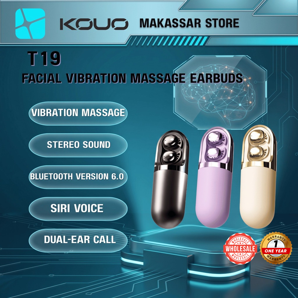 KOUO MAKASSAR T19 TWS Facial Vibration Massage Headset Bluetooth 6.0 Earphone Wireless Earbuds Mini 