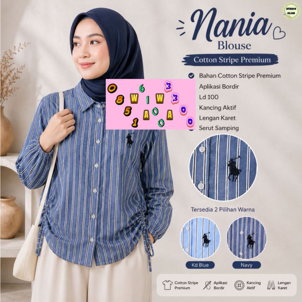 Hala Set Kulot Jeans Mix Nania Blouse Katun Salur (Athaya)