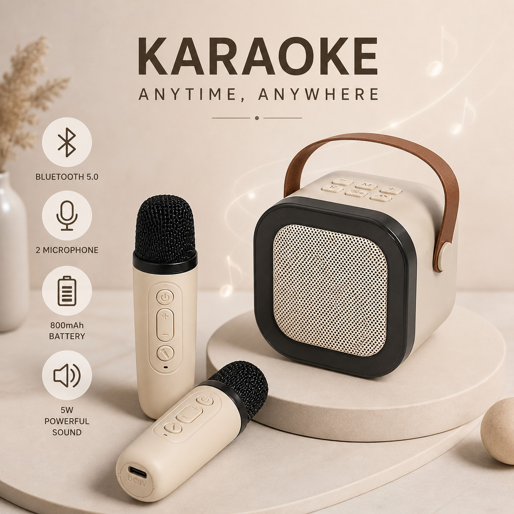 Speaker Bluetooth Karaoke Portable 2 Microphone Wireless Salon Mini Super Bass