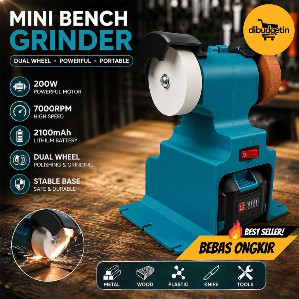 Mesin Gerinda Meja Mini Polishing Dual Wheel Cordless 200W 2100mAh - Fa BG-400D