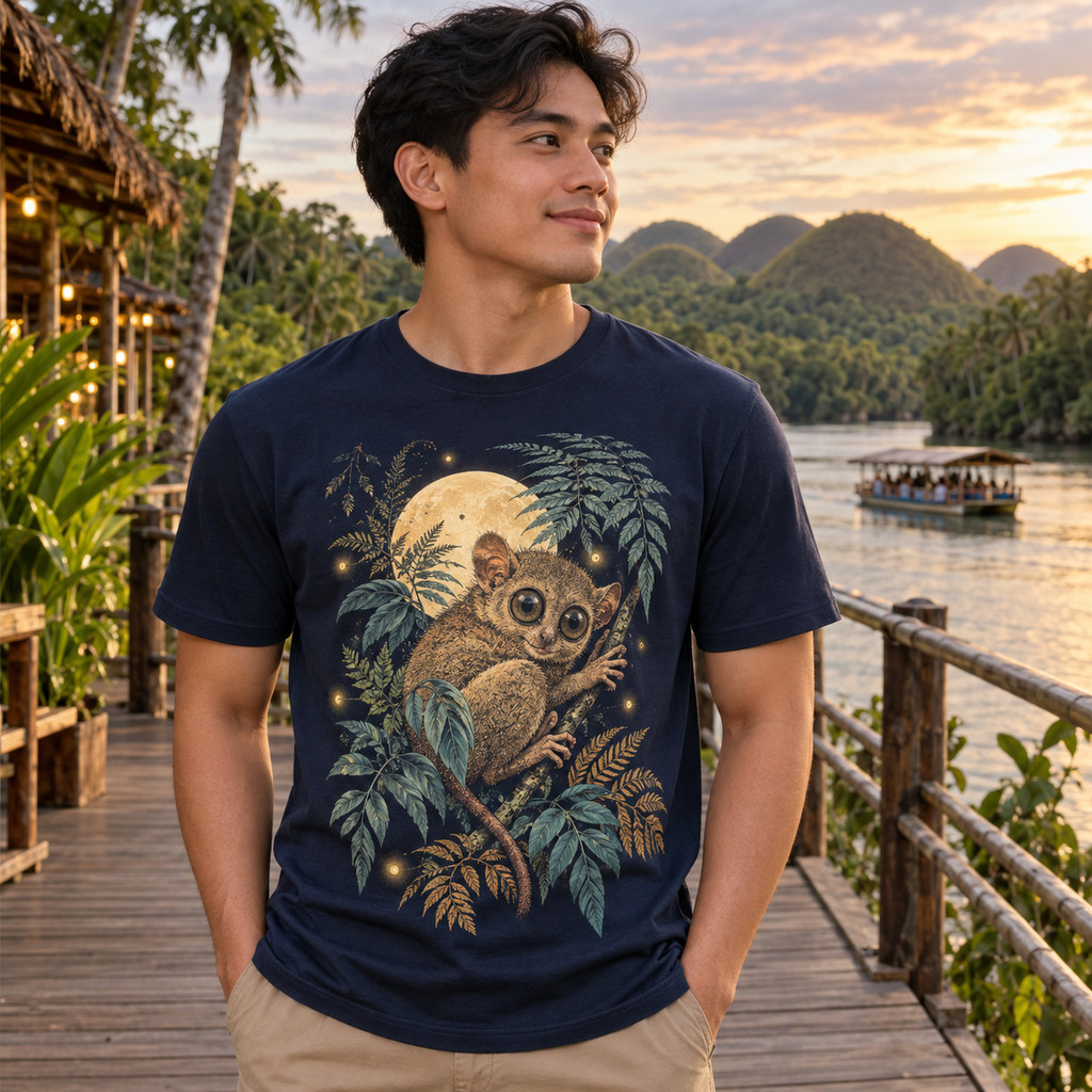 Kaos Pria Katun Motif Tarsius Filipina Bohol | Outfit Alam