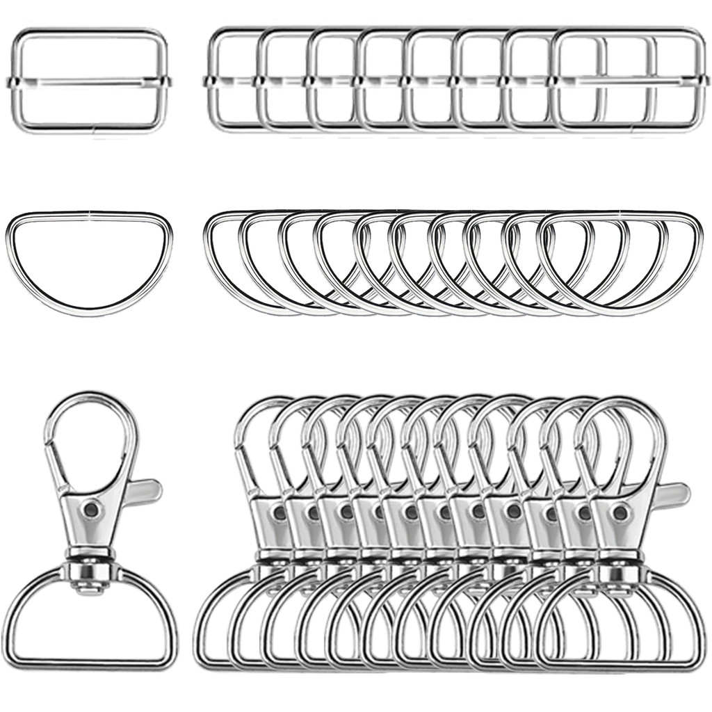 45 Pack Swivel Clasp D Ring and Slider Clasp Set Lanyard Snap Hook Keychain Clip Hook D Keychain Rin