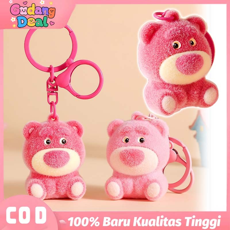 Gantungan Kunci Figure Beruang Pink untuk Tas Karakter Lucu Stitch Linabell, Aksesoris Hiasan Ganci 