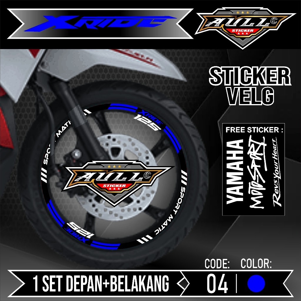 Stiker Velg XRIDE Cutting Velk Motor Yamaha XRIDE List Sticker Velk Ban Variasi Lengkap Set Depan Be