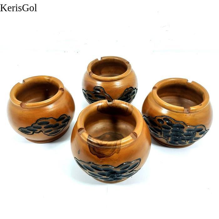 Asbak Rokok Unik Antik Model Gentong Kayu Jati Ukir Pahat GL5