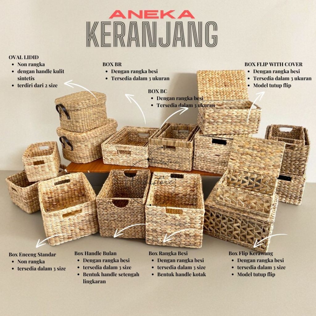 BOX PENYIMPANAN SERBAGUNA KERANGKA BESI ANYAMAN ENCENG GONDOK RECTA BOX NATURAL