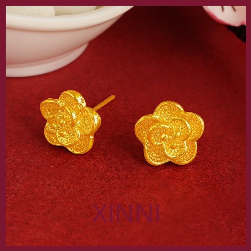 XINNI Anting-anting Emas Imitasi Anting-anting Stud Emas untuk Wanita Anting-anting Bunga Mawar Taha