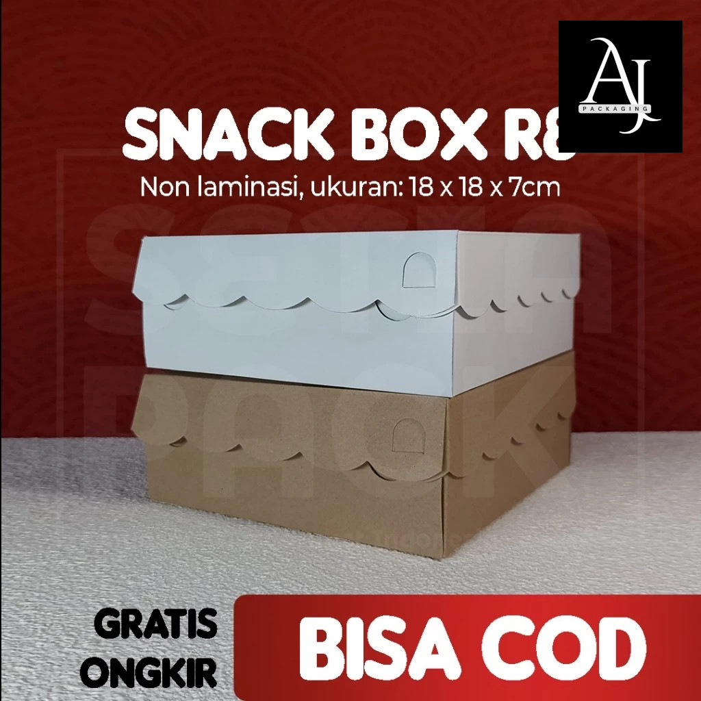 Dus Kotak Nasi Catering Renda Coklat Putih Kraft 18 x 18 NON LAMINASI Snack Box Tutup Sambung R8