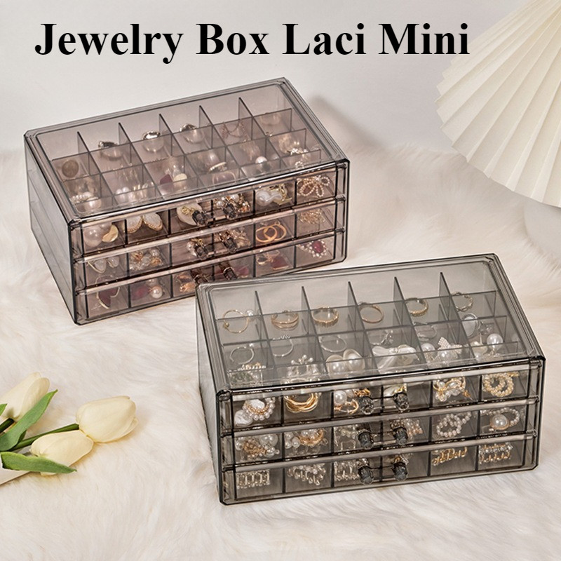 Kotak Penyimpanan Perhiasan Serbaguna 3 Susun 72 Sekat Akrilik Transparan / Display Cincin Kalung Ak