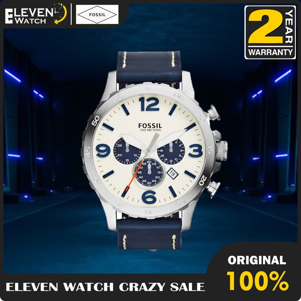 [Promo] Jam Tangan Pria FS JR1480 / JR 1480 Nate Chronograph Navy Leather Strap Garansi 2 Tahun [✔CO