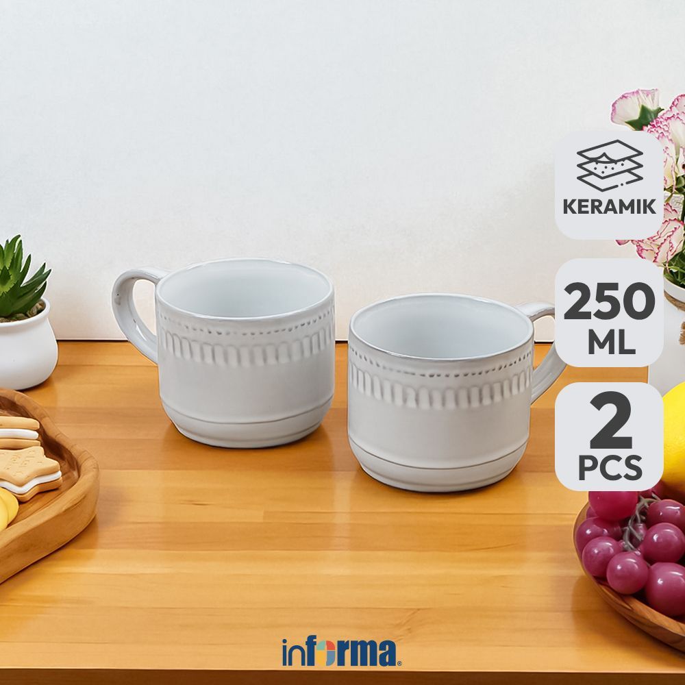 Informa Appetite Elio Mug Keramik Glaze 250 ml Set 2 Pcs - Putih Gelas Minum Tea Cangkir Kopi Wadah 