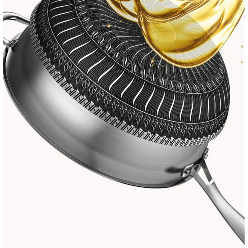 Double-sided screen 316 stainless steel wok Non-coated wok non-stick household induction cooker gas 
