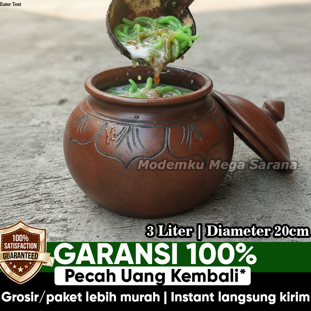 Gentong Kendil Es Dawet Cendol Tanah Liat Gerabah Wadah Tempat Air Genthong Beras - 3 Liter Diameter