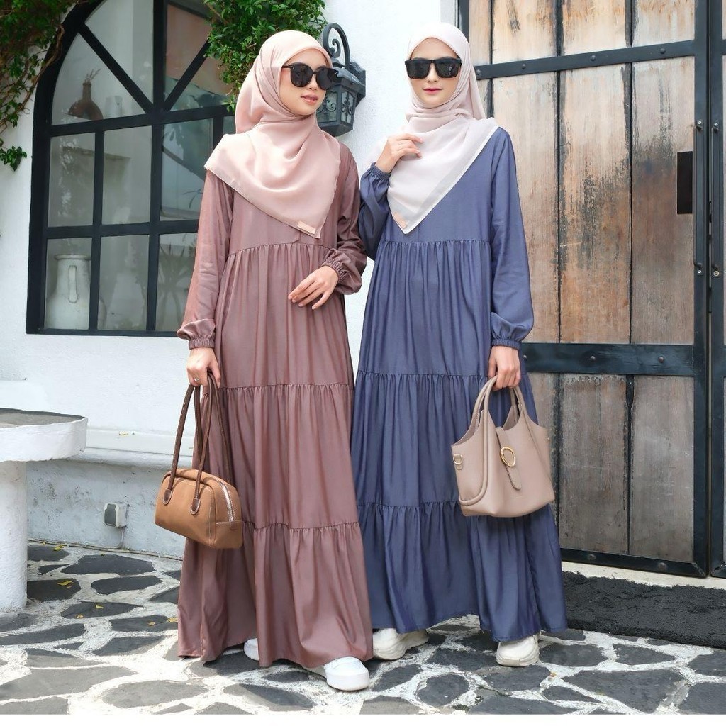 NEFERTARI Basic Dress Denim Gamis Katun Denim Dewasa Abaya Simple Panjang Busui Remaja