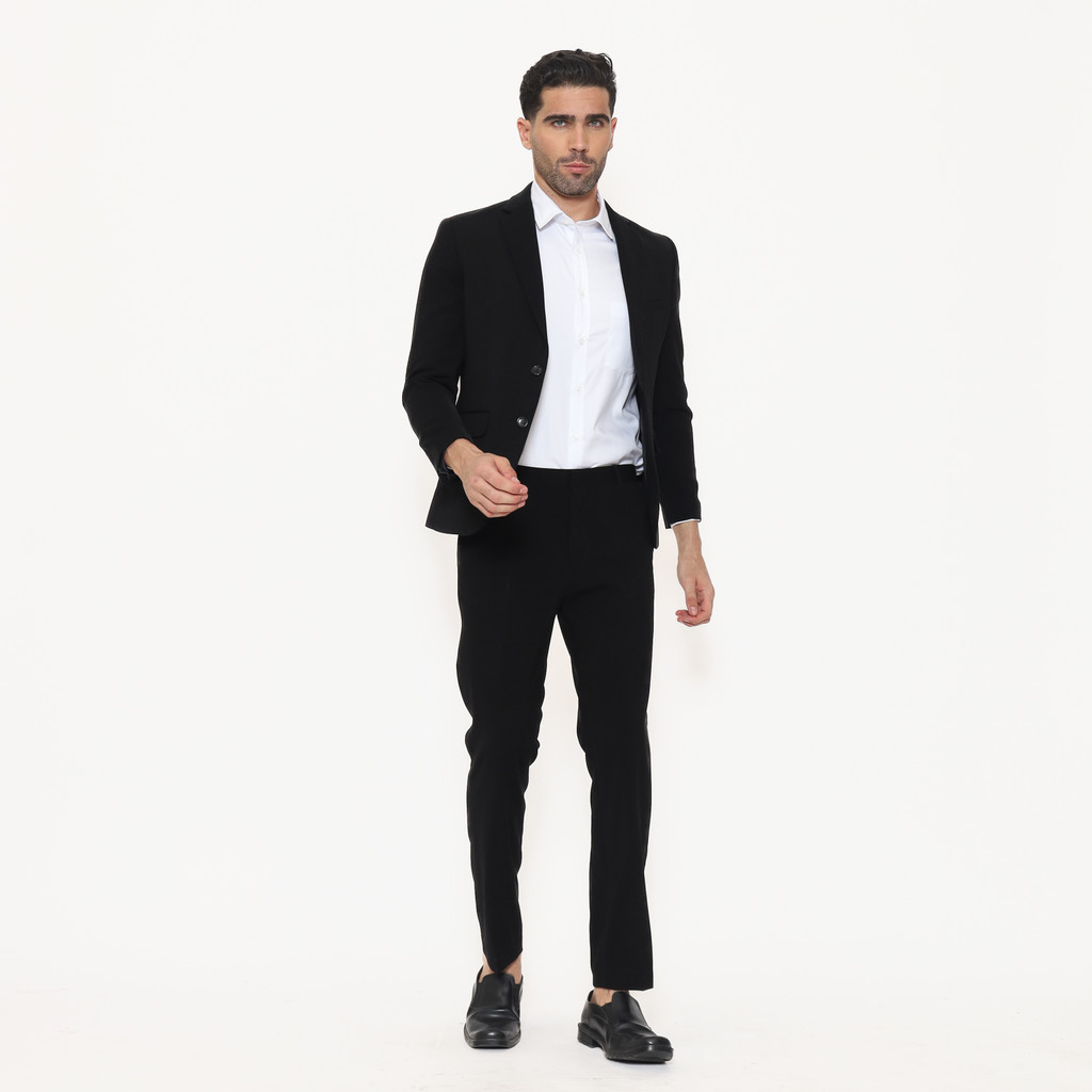 Lawell Setelan Jas & Celana Pria  – Keegan Jet Black – Regular Fit Jas & Celana Slim Fit – Motif Gar