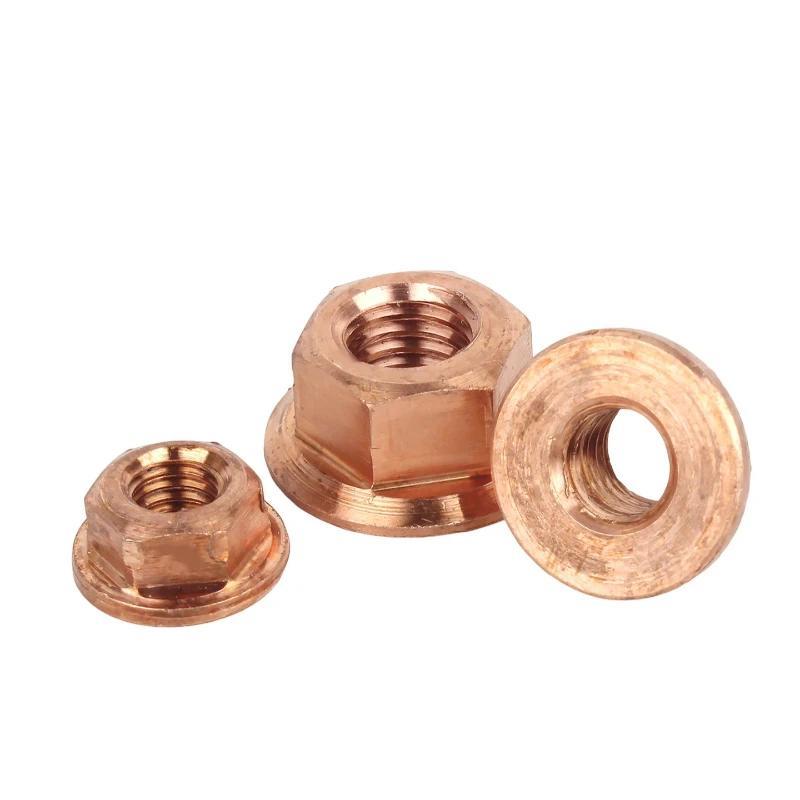 Pure Copper Hexagon Flange Nuts M6 M8 M10 M12 M14 M16 Red Copper Purple Copper Automatic locking nut