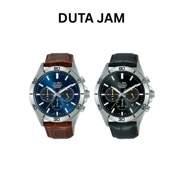 JAM TANGAN PRIA ALBA AT3H31 AT3H33 CHRONOGRAPH LEATHER STRAP ORIGINAL