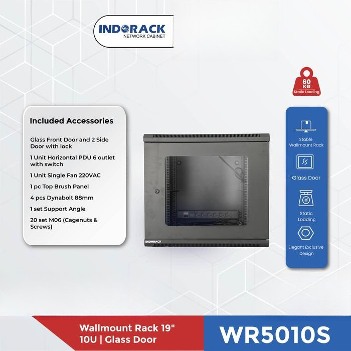INDORACK - WR5010S Wallmount Single Door 19"/ Rack Server 10u 19inch