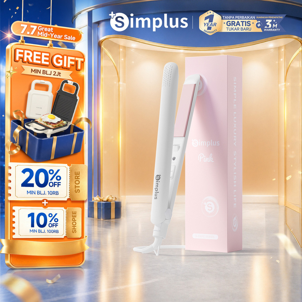 Simplus Catokan Pelurus & Pengeriting Rambut 2-in-1 Mini Desain Portabel