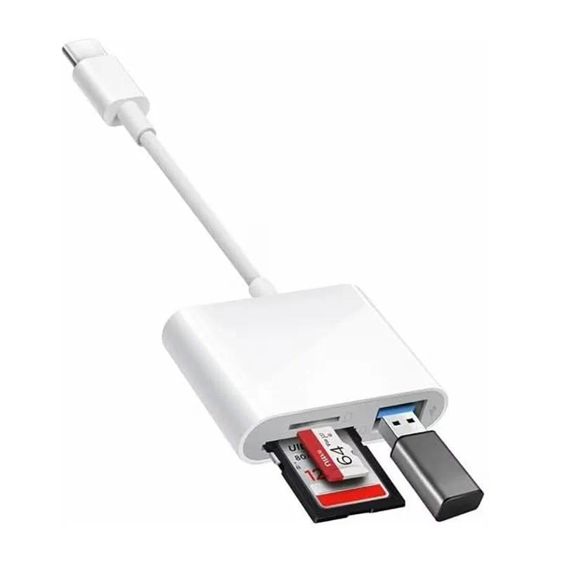 USB C To SD/TF Memory Card Reader, 3-in-1 USB C Card Read Compatible With iPhone 15 Pro iPad Mac Mac