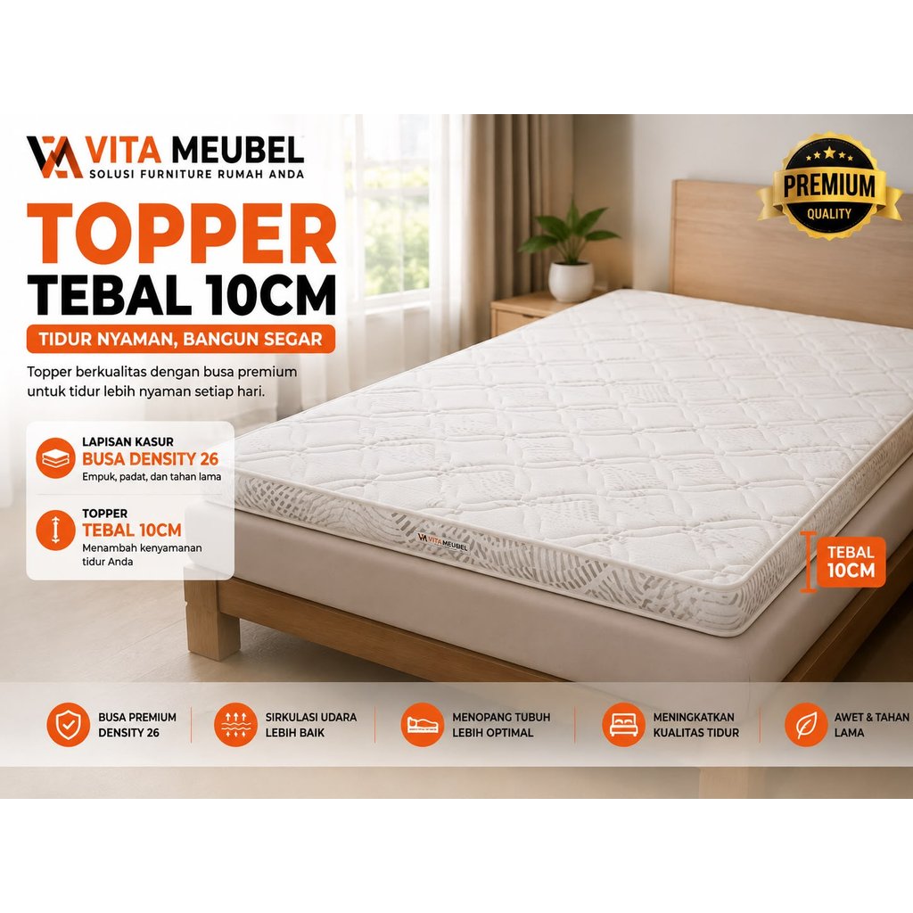 Topper lapisan kasur tebal 10cm pelindung kasur busa density 26 pelapis kasur empuk Garansi 5Tahun