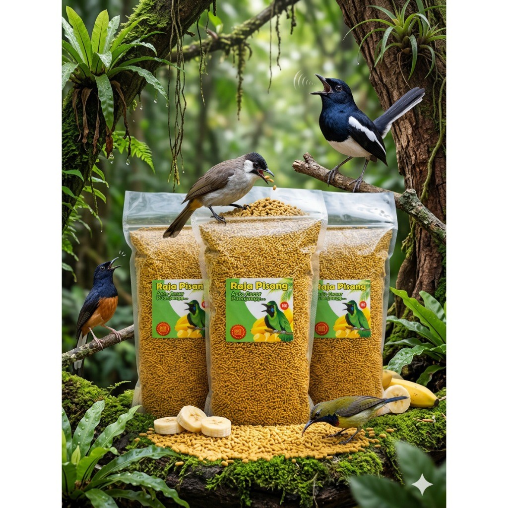 PR Pur Pisang 1kg Voer Pakan Burung Pemakan Buah Burung Jalak Suren Kutilang Cucak Ijo Jalak Kebo Be