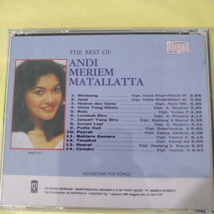 CD ANDI MERIEM MATALATTA - THE BEST OF BIMBANG. grace simon hetty koes endang desy ratnasari yuni sh