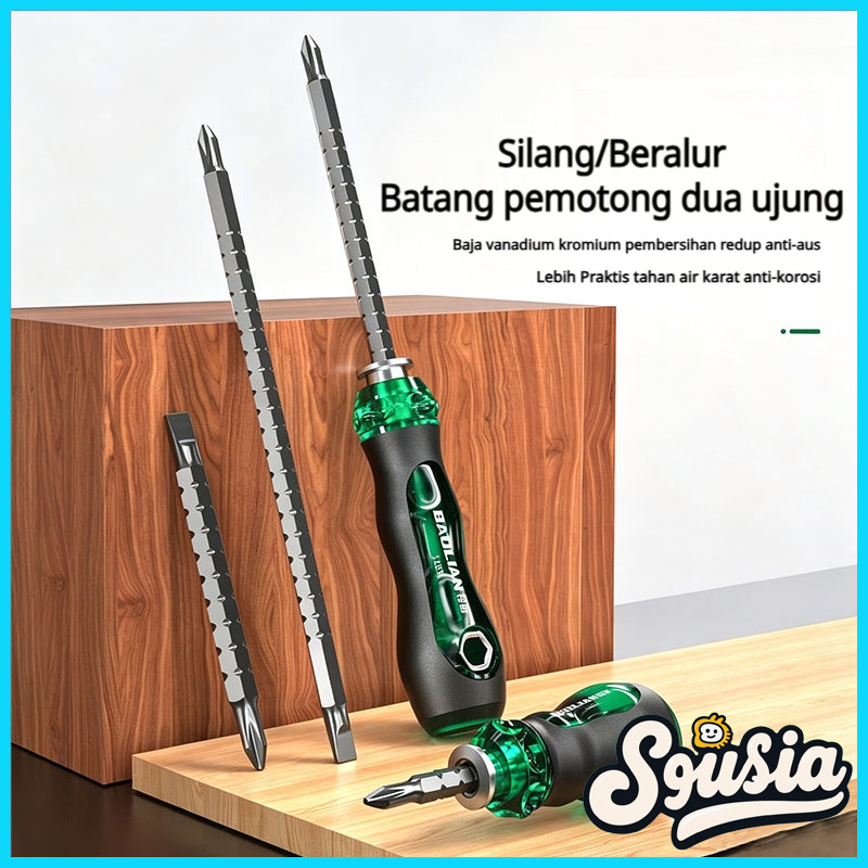 Set obeng teleskopik dua ujung multifungsi dengan kepala Phillips ganda, kepala pipih, segi enam, da