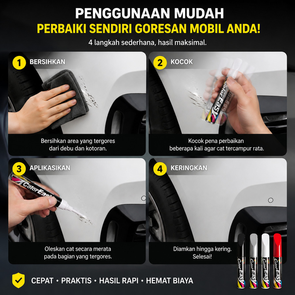 Color Easy Touch up Paint Pen Cat Spidol Penghilang Penutup Baret Lecet Tergores Mobil Motor Car Paint Pen diy Car Paint damage Scratch Repair Pulpen Dan Kuas 12ml Hitam Putih Silver Biru Merah Cat Oles Body Motor Mobil Permanen Coloreasy TouchUpPen