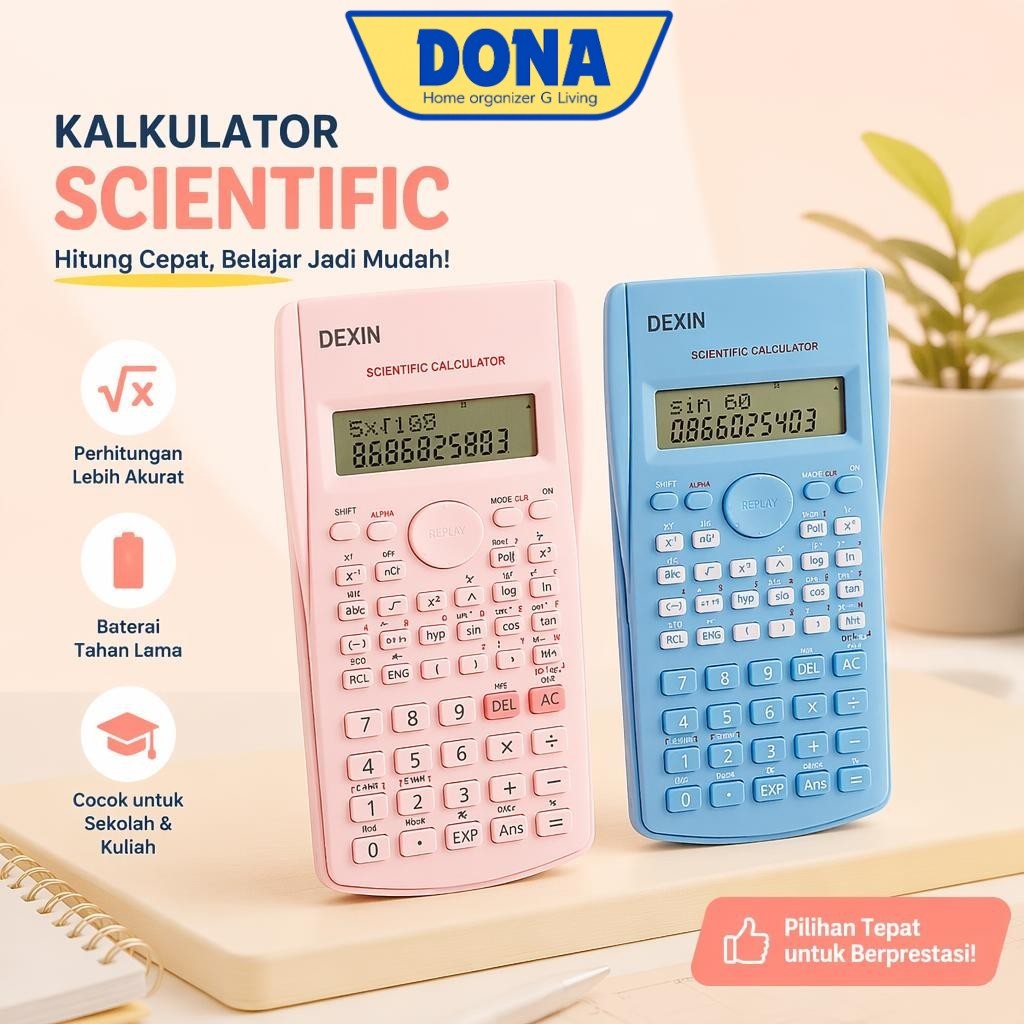 DONA - Kalkulator Ilmiah 4 Colours Scientific Calculator 240 Fungsi Kalkulasi 4 Warna
