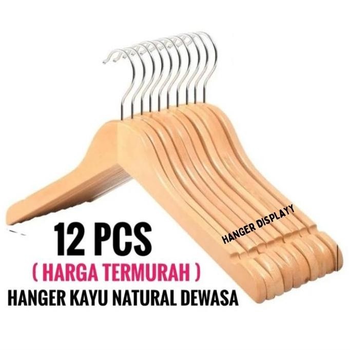 Newe- Hanger Kayu Desa (Wood) Rna Natural 1 Lusin / Gantungan Baju Butik Distro / Hanger (1 Pcs)