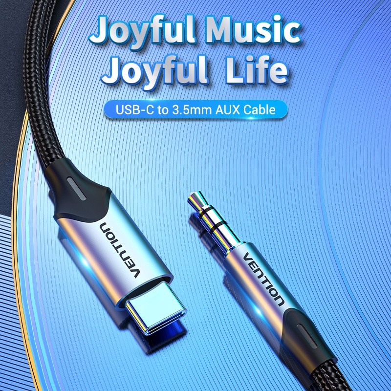 Kabel VENTION USB Type C to AUX 3.5mm Male Gray Aluminum Alloy Type - BGK