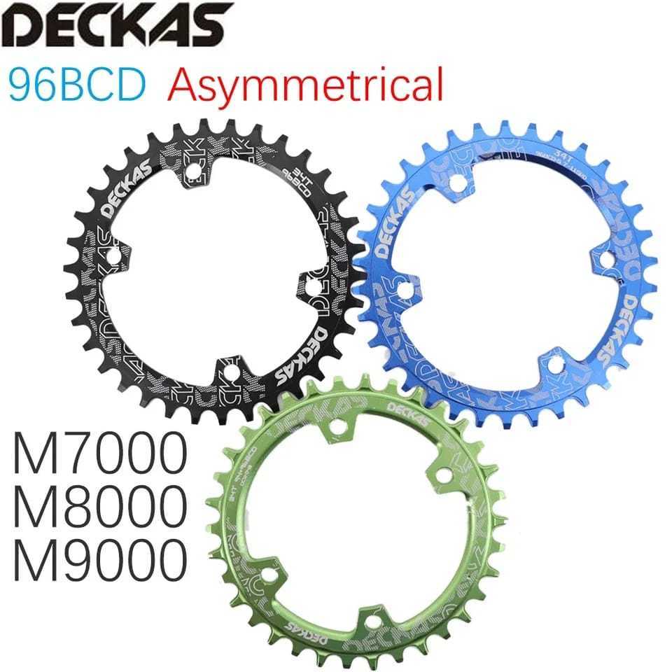 Foto Chainring Deckas 32T 34T 36T 38T BCD 96 BCD Asimetris narrow wide untuk single chairing sepeda 96BCD Deore SLX XT XTR M6000 M7000 M8000 asymetric
