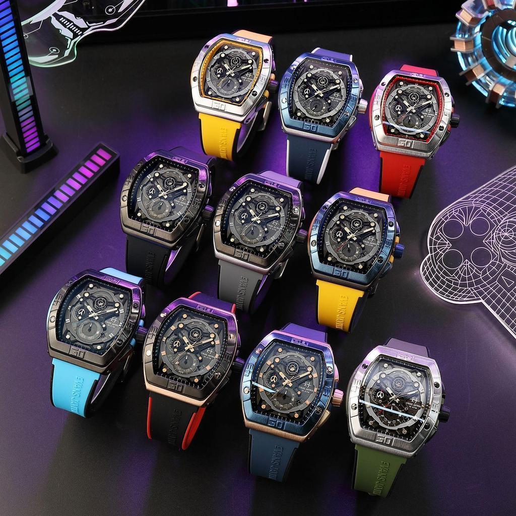 jam tangan Evans Jayden Jam Tangan Pria 9549 Rubber Silicon Kaca Sapphire Chronograph Water Resistan