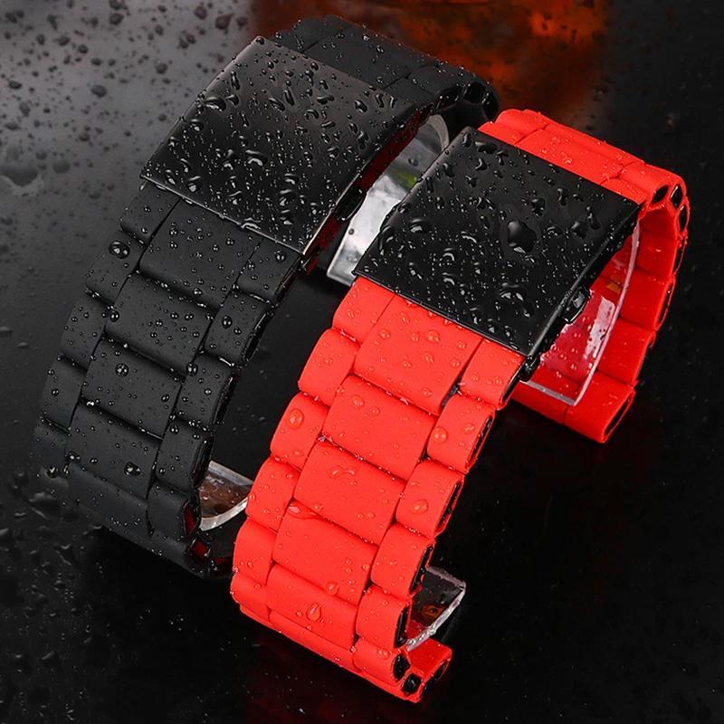 24mm 26mm 28mm Silicone Stainless Steel Wat Band For e-sel DZ7370 DZ7430 DZ7396 DZ4318 DZ7070 DZ4289