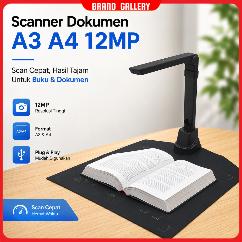 Scanner Dokumen Buku Overhead Portable Camera Scanner A3 A4 12MP - SD-2000