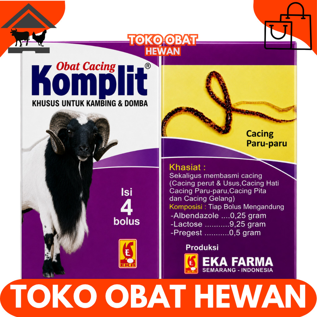 OBAT CACING KOMPLIT KAMBING 1 KOTAK (4 BOLUS) EKA FARMA - Atasi Cacing Gilik Pita Hati Kambing Domba