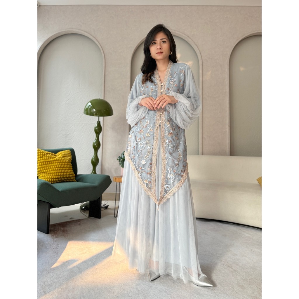 JEMMA MODEST Crystal Oneset - Satu Set Tunik Brukat Rok Tutu Tunik Atasan Kondangan