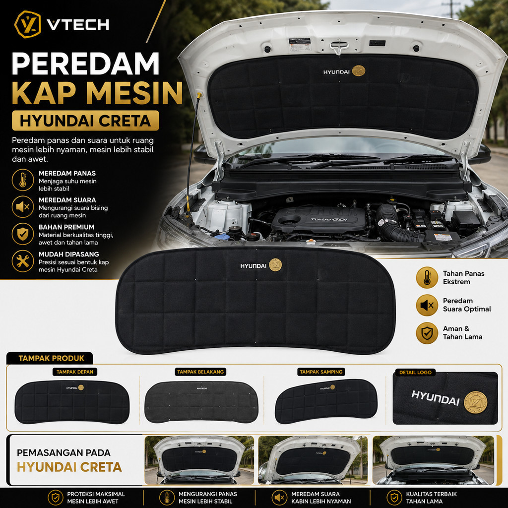 VTECH Peredam Panas dan Suara kap Mesin Hyundai Creta