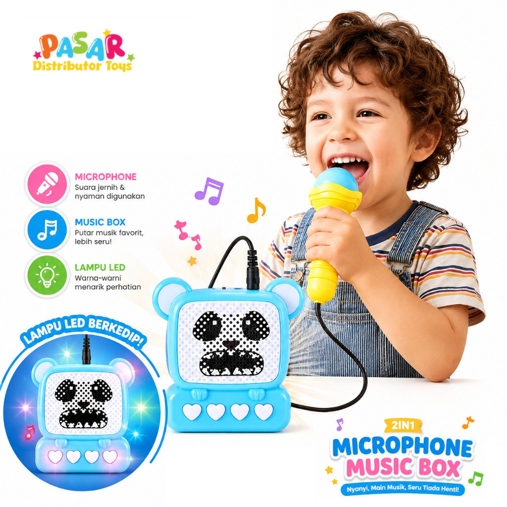 Mainan Anak Microphone Music Box Karaoke Dengan Microphone Koneksi Hp Mainan Anak Mainan Anak