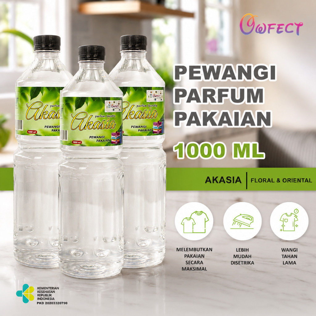Parfum Laundry OWFECT AKASIA /Parfum pewangi pakaian laundry 1 liter - IZIN KEMENKES