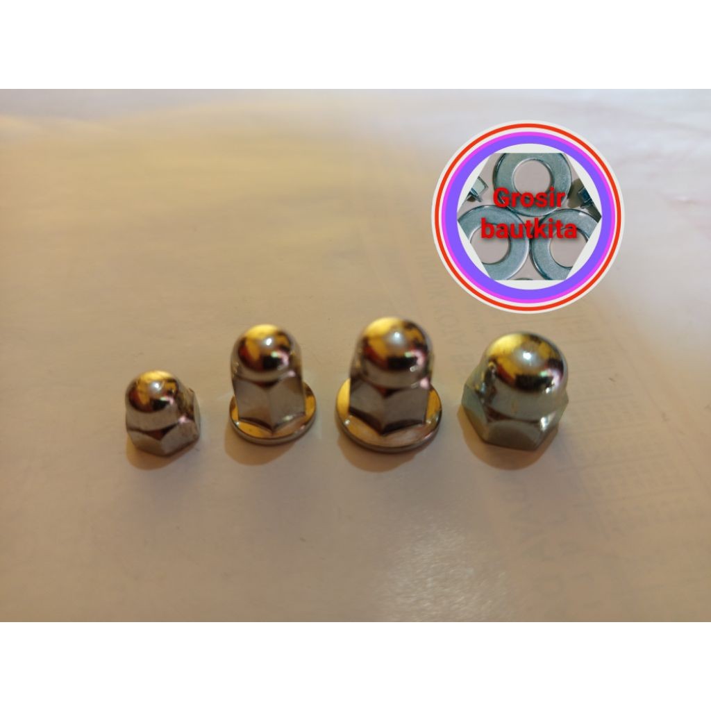 MUR TOPI,MUR CUP NUT,MUR PAYUNG, MUR FLANG, MUR KNALPOT M6. M7. M8. M10. MUR BAUT10,BAUT11,BAUT12,UN