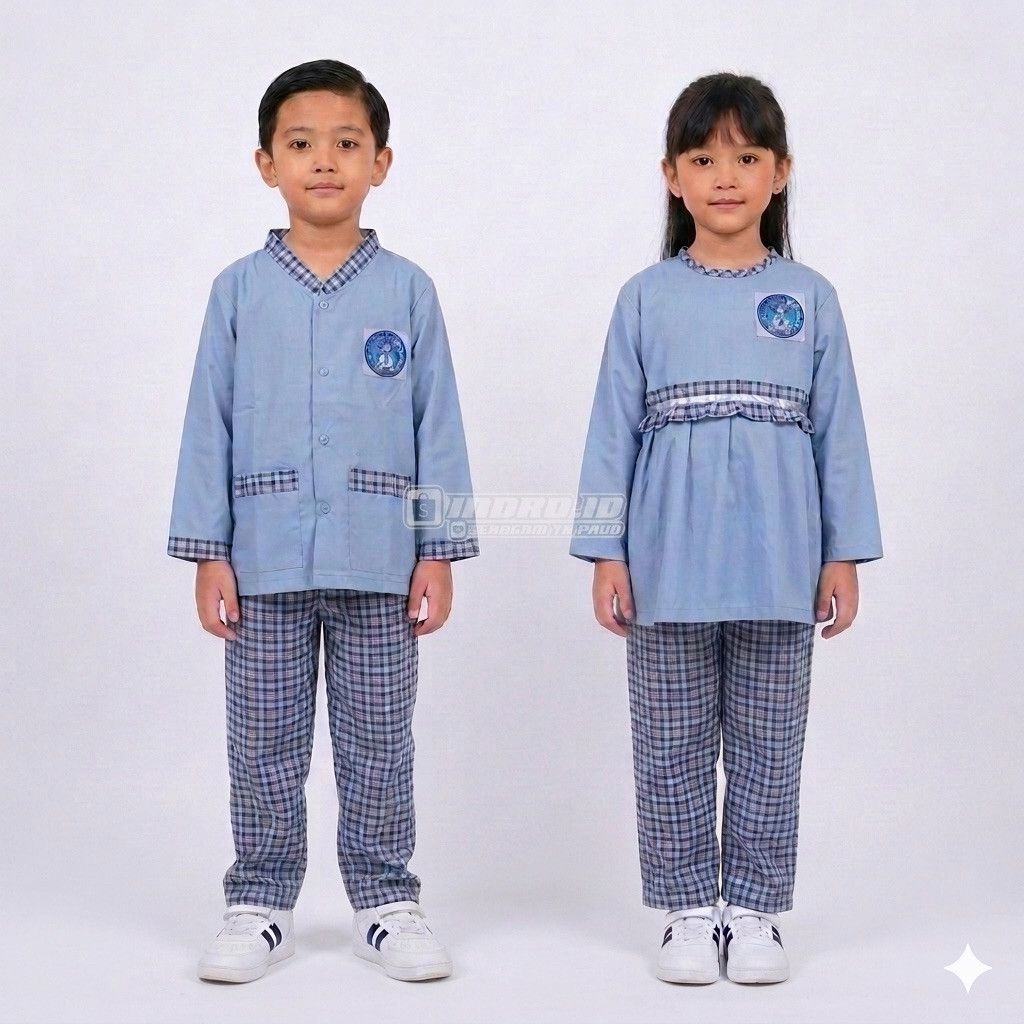 SERAGAM TK / PAUD BIRU KOTAK PANJANG