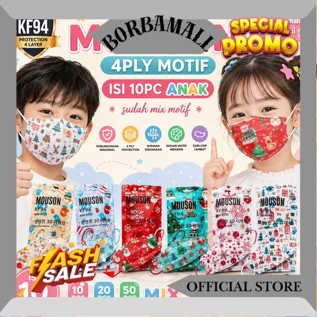 MASKER KF94 ANAK KIDS KF94 MOUSON EMBOS ISI 10 / 20 / 50pcs - MASKER KF94 ANAK MOUSON CHILD EDISI MO