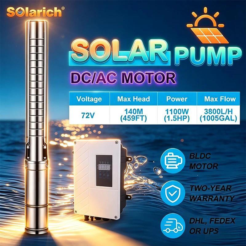 Submersible SOLARICH 4" Hybrid Solar Water Pump SS304 Impeller Solar-Powered for Farming Irrigation 