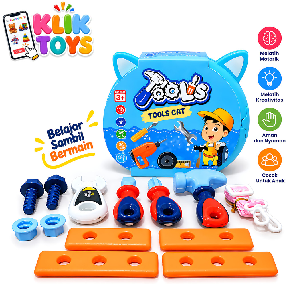 KLIK TOYS 806-2 TOOLS CAT Peralatan Bengkel Anak Tools Kit Tas Selempang Portable Pretend Play