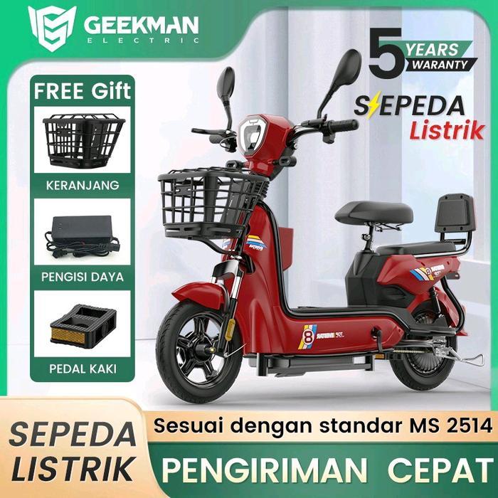 GEEKMAN Sepeda Listrik Sepeda Motor Listrik 48V 12Ah Dengan Pedal