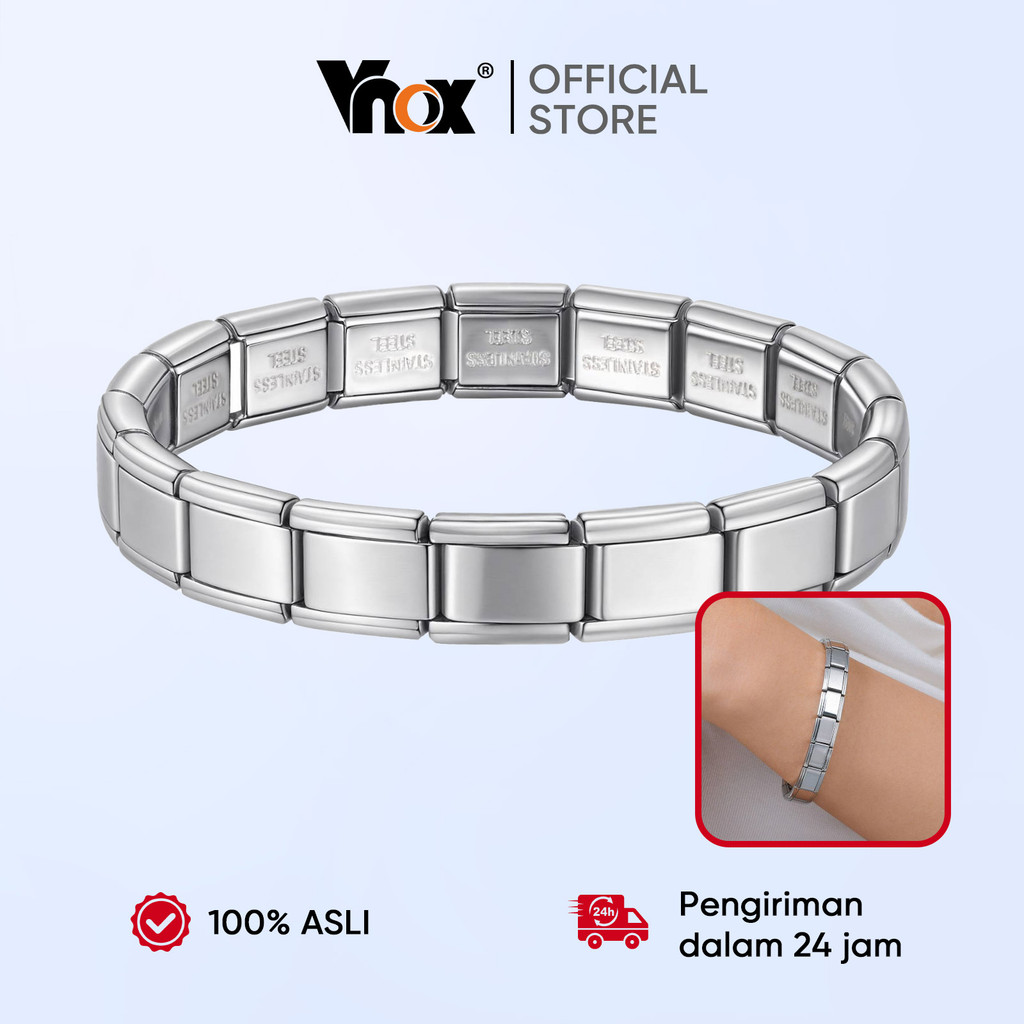 Vnox Gelang Tangan Titanium Pria Wanita Model Rantai Tali Elastis Seperti Tali Jam Anti Karat Anti L
